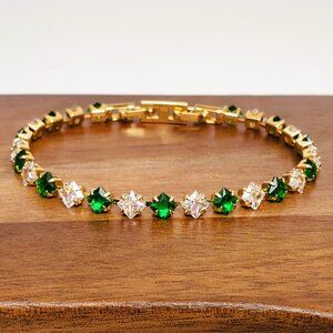 14K Gold Womens 1ct Diamond 2ct Green Emerald Gemstone Tennis Bracelet Jewelry